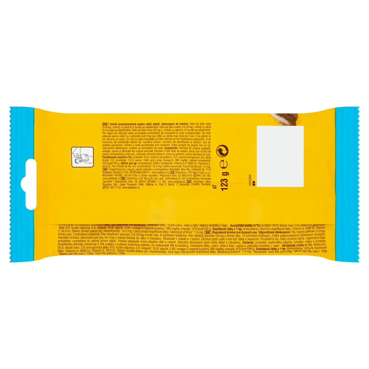 Recompense pentru Câine Adult, PEDIGREE Rodeo Duos, Batoane, Bacon și Pui, 123g, 7 bucăți [1]
