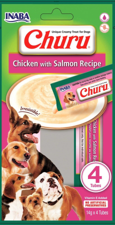 Câini - Recompense pentru Câine Adult, CHURU Creamy, Pui și Somon, 4x14g