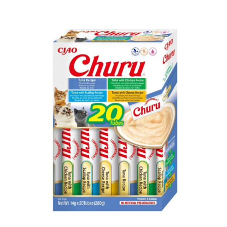 Pisici - Recompense Cremoase Pisică Adult, CHURU Varieties, Varietăți de Ton, 20 bucăți