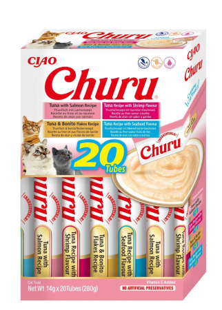 Recompense Pisici - Recompense Cremoase Pisică Adult, CHURU Varieties, Varietăți de Fructe de Mare, 20 bucăți