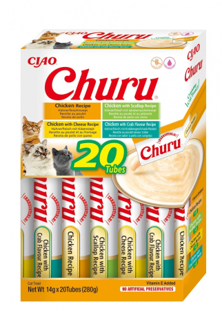Recompense Pisici - Recompense Cremoase Pisică Adult, CHURU Varieties, Varietăți de Pui, 20 bucăți