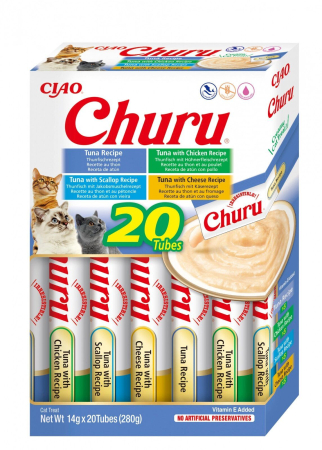 Recompense Pisici - Recompense Cremoase Pisică Adult, CHURU Varieties, Varietăți de Ton, 20 bucăți