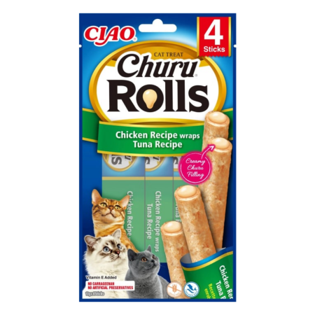 Snacks - Recompense pentru Pisică Adult, CHURU Rolls, Pui și Ton, 4x10g