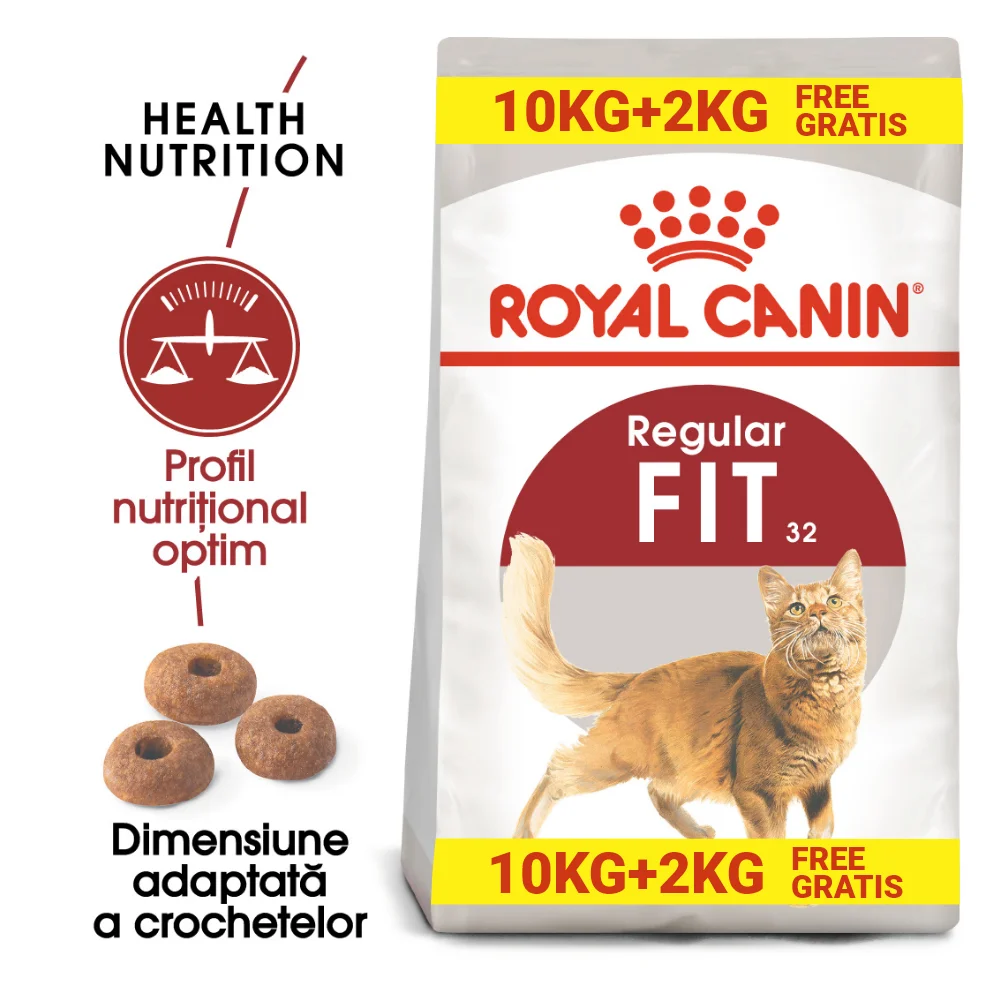 Pisică Adult - ROYAL CANIN Fit32 Adult, hrană uscată pisică, activitate fizică moderată, 10kg+2kg CADOU