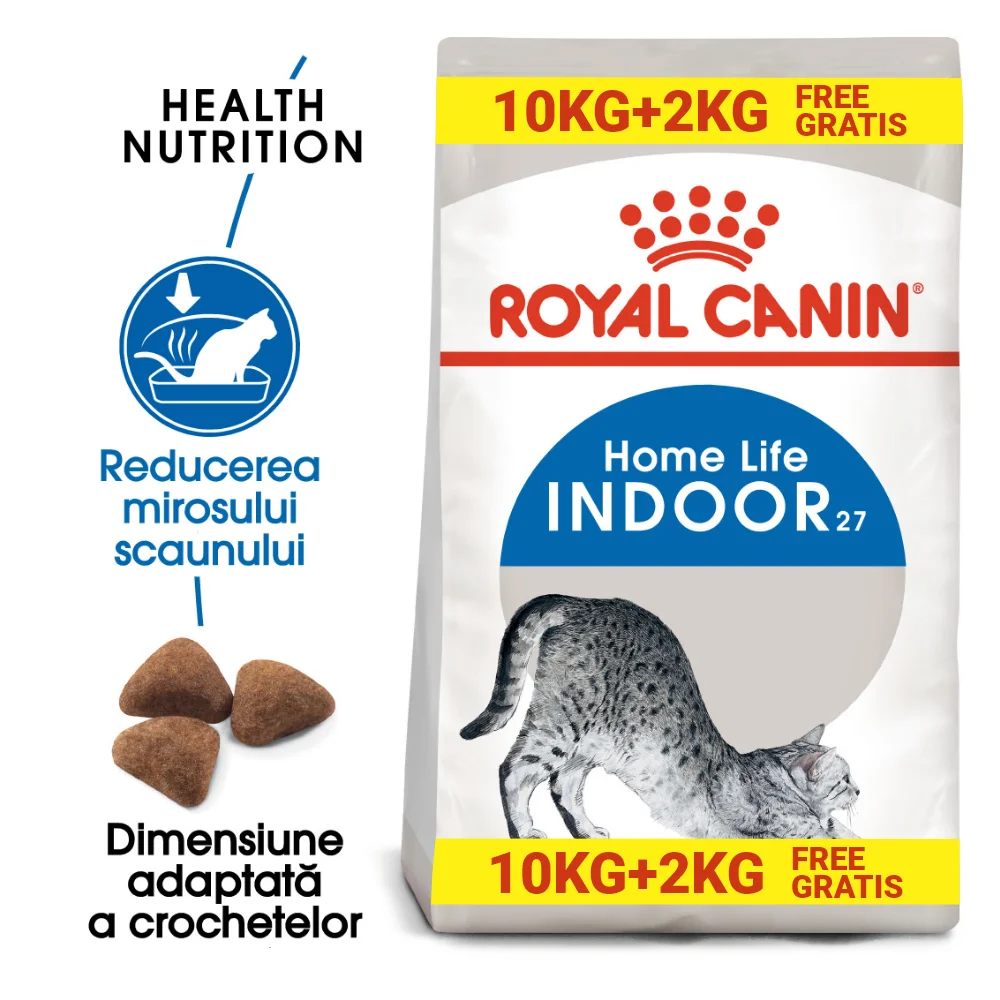 Pisică Adult - ROYAL CANIN Indoor Adult, hrană uscată pisică de interior, 10kg+2kg CADOU