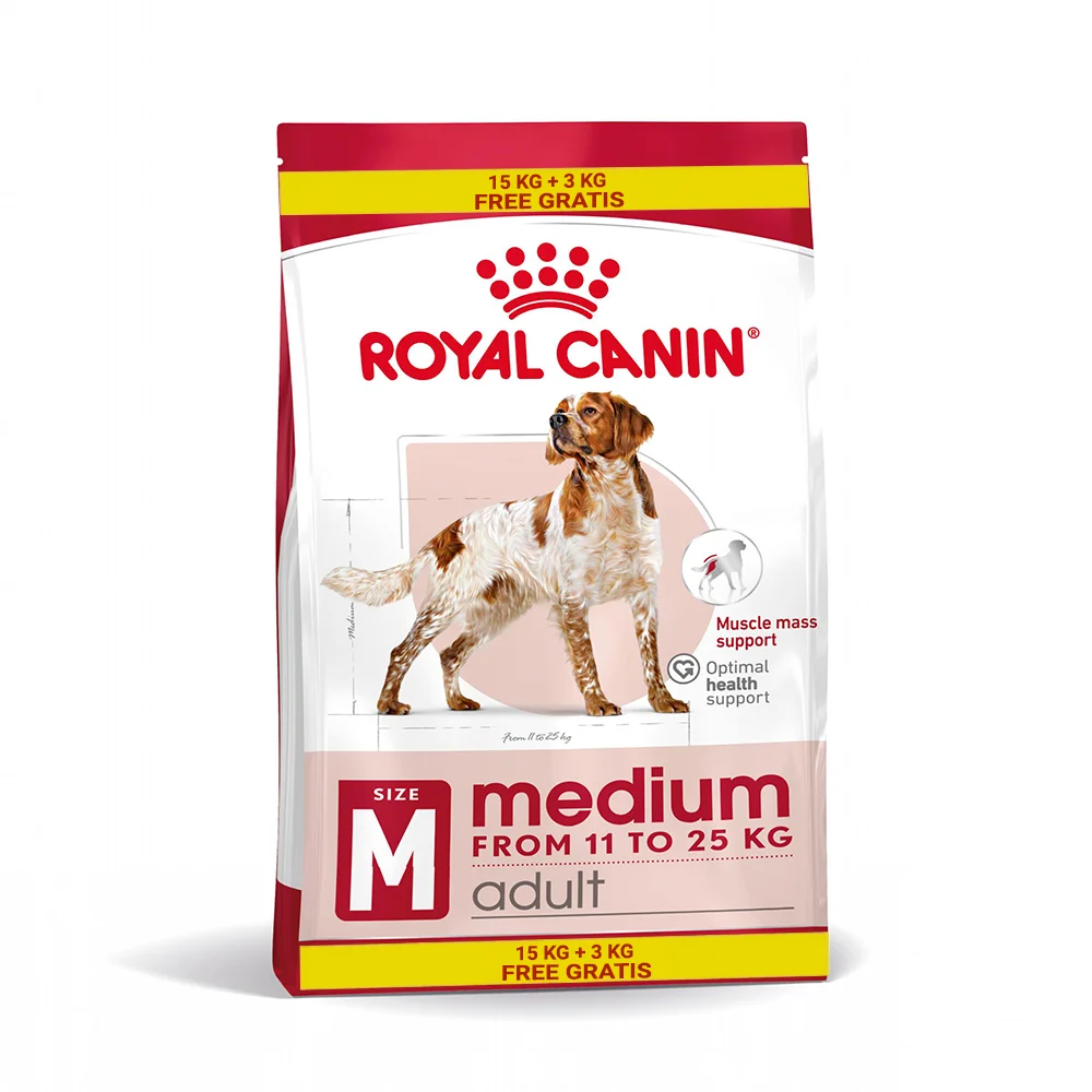 Câini - ROYAL CANIN Medium Adult, hrană uscată câine, 15+3kg CADOU