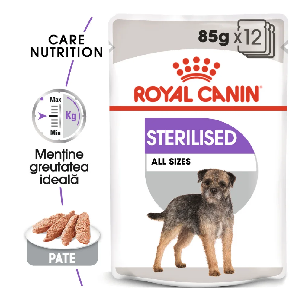 Câini - ROYAL CANIN Sterilised Adult, hrană umedă câine sterilizat (pate), 12x85g