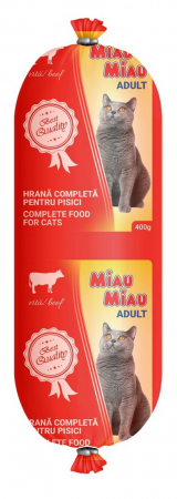 Pisici - Salam, Hrană Umedă Pisică Adult, MIAU MIAU, Vită, 400g