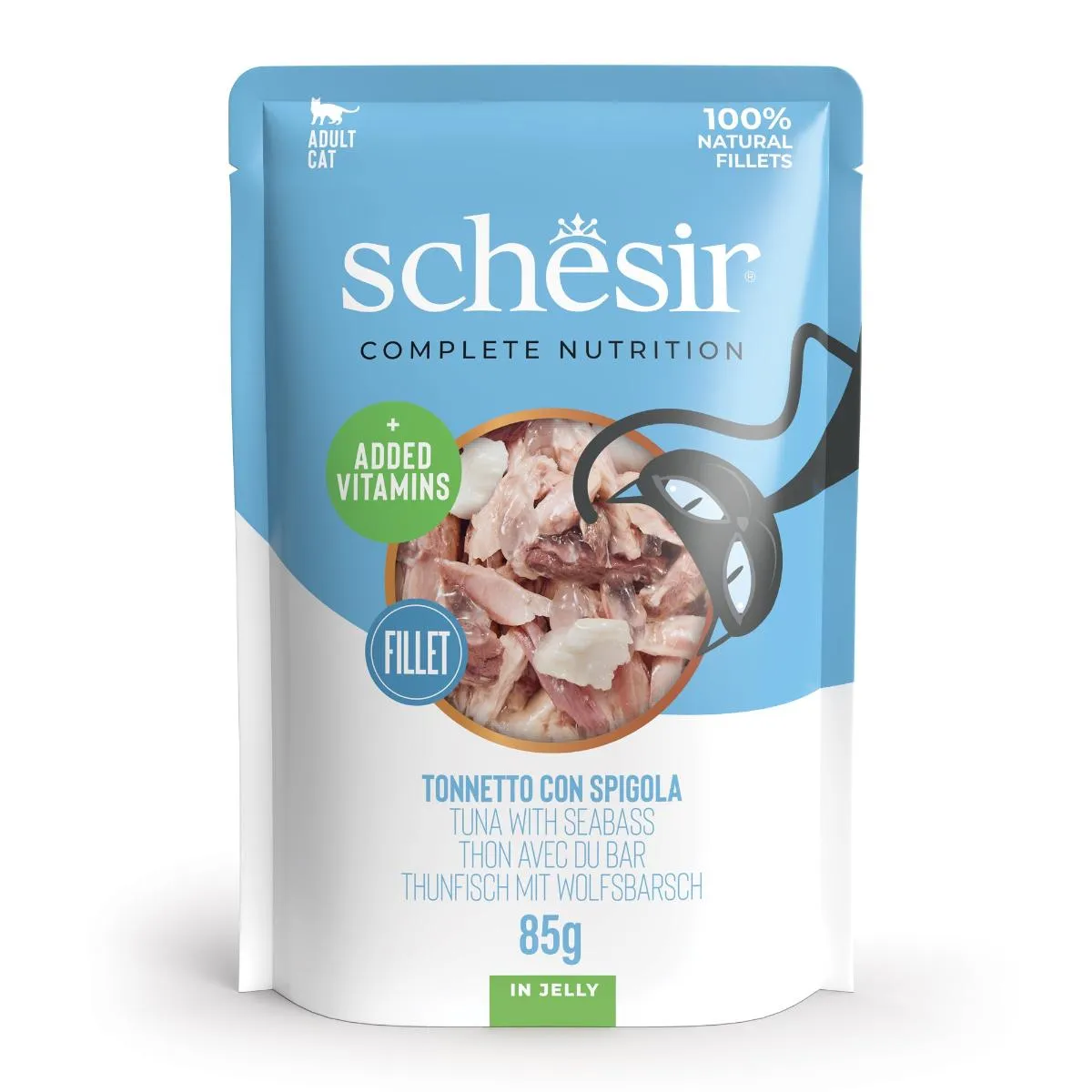 Pisici - Hrană Umedă Pisică Adult, SCHESIR, Plic, Ton și Biban, 85g