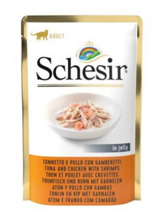 Pisici - Hrană Umedă Pisică Adult, SCHESIR, Plic, Ton, Pui și Creveți, 85g