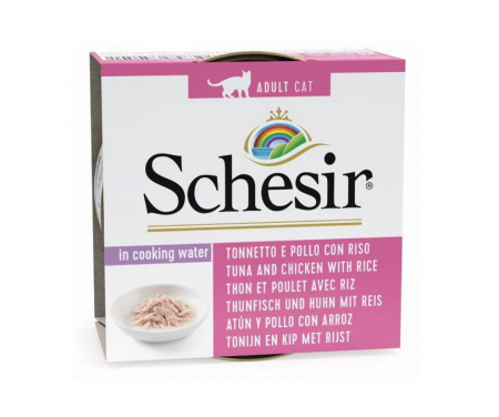 Pisici - Hrană Umedă Pisică Adult, SCHESIR, Conservă, Ton și Pui cu Orez, 85g