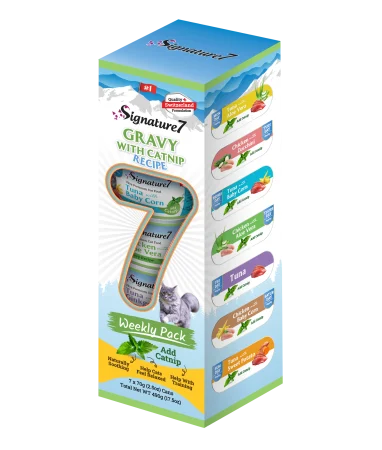 Pisici - Hrană Umedă Pisică Adult, SIGNATURE7 Variety, Ton și Pui în Sos cu Iarba-Mâței, 7x70g