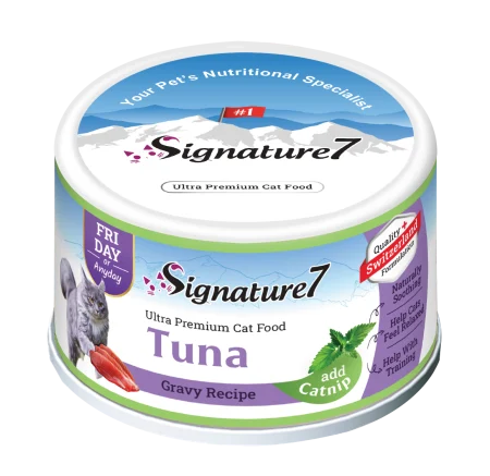 Pisici - Hrană Umedă Pisică Adult, SIGNATURE7, Ton în Sos cu Iarba-Mâței, 70g