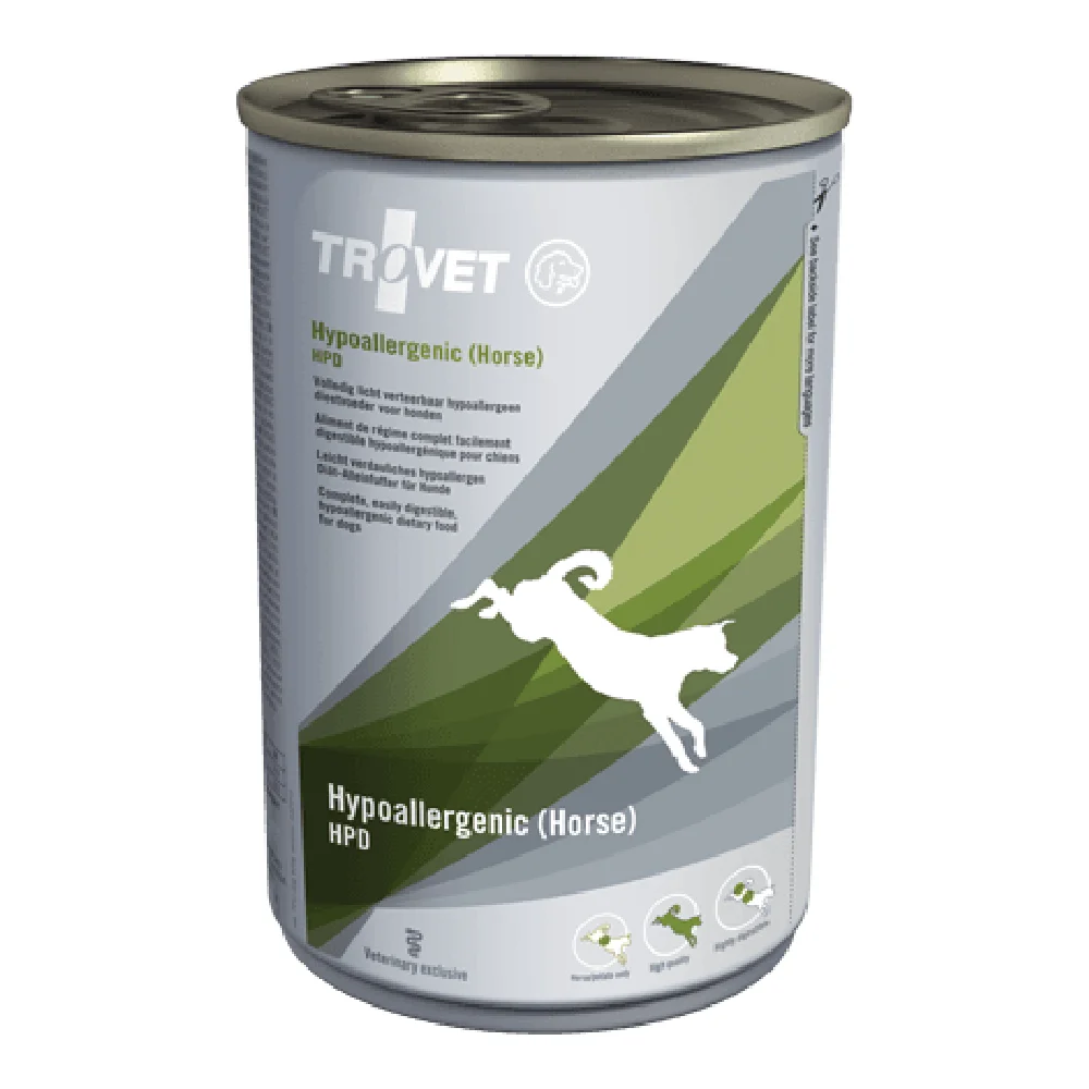 Câini - TROVET Hypoallergenic, Dietă Veterinară Umedă Câine Adult, Cal, 400g