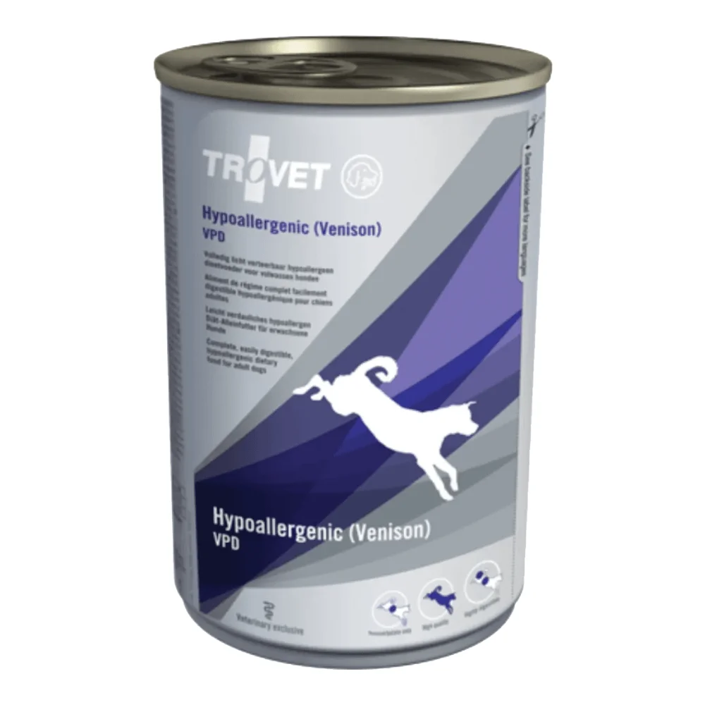 Câini - TROVET Hypoallergenic, Dietă Veterinară Umedă Câine Adult, Căprioară, 400g