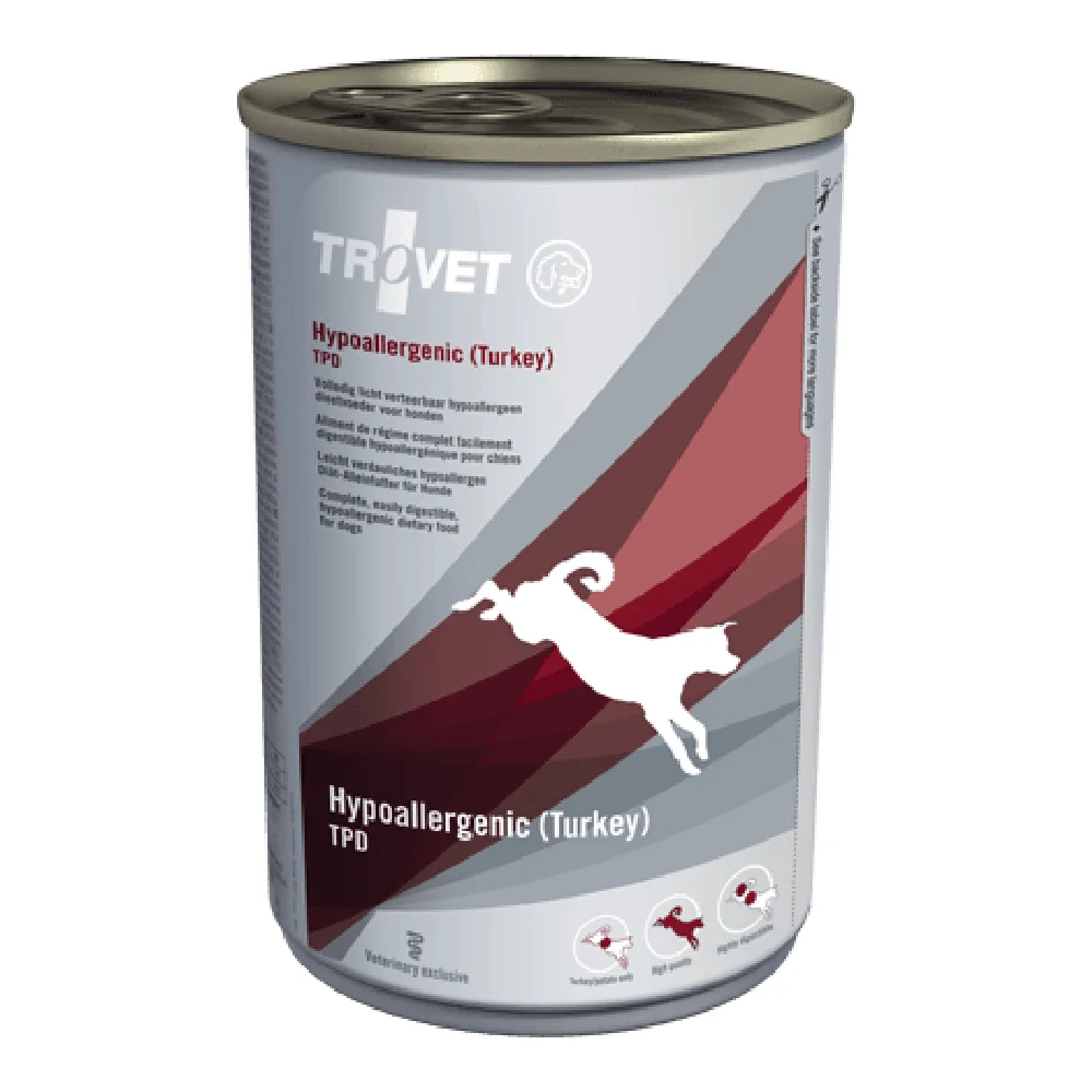 Câini - TROVET Hypoallergenic, Dietă Veterinară Umedă Câine Adult, Curcan, 400g