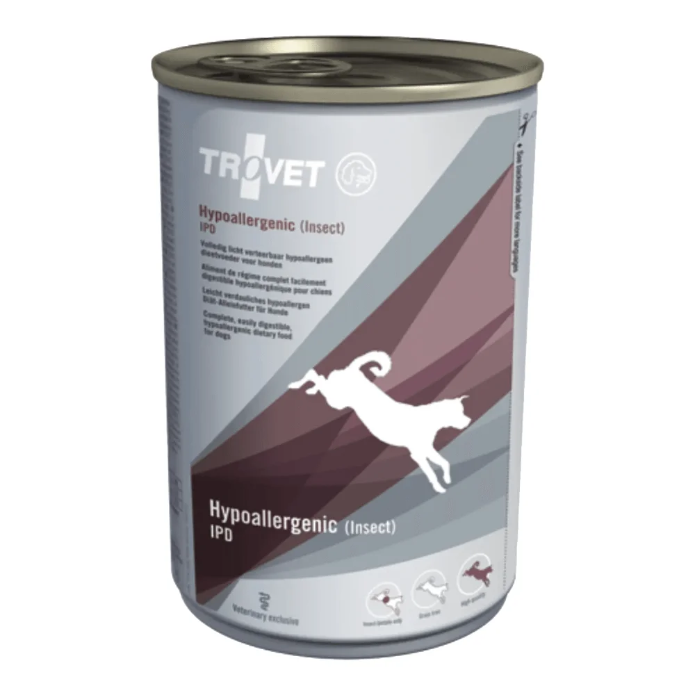 Câini - TROVET Hypoallergenic, Dietă Veterinară Umedă Câine Adult, Insecte, 400g