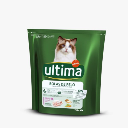Câini - Hrană Uscată Pisică Adult, ULTIMA, Hairball, Curcan, 750g
