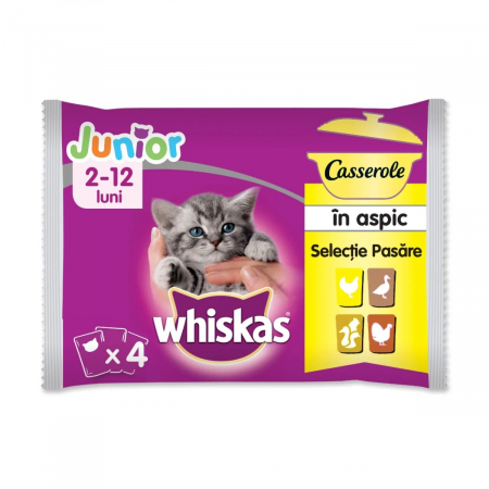 Pisică Junior - Hrana Umeda Pisici WHISKAS Junior Pure Delight Selectii Pasare in Aspic 4x85g