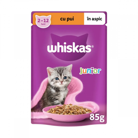 Pisică Junior - Hrana Umeda Pisici WHISKAS Junior Pui in Aspic 85g