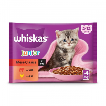 Pisică Junior - Hrana Umeda Pisici WHISKAS Junior Selectii Clasice 4x85g