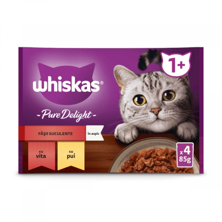 Pisică Adult - Hrana Umeda Pisici WHISKAS Pure Delight Selectii Clasice in Aspic 4x85g