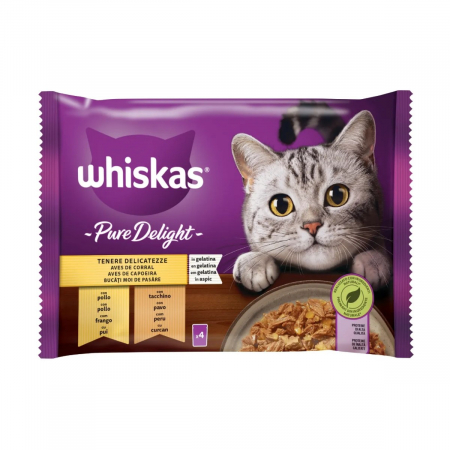Hrana Umeda Pisici WHISKAS Pure Delight Selectii Pasare in Aspic 4x85g [1]