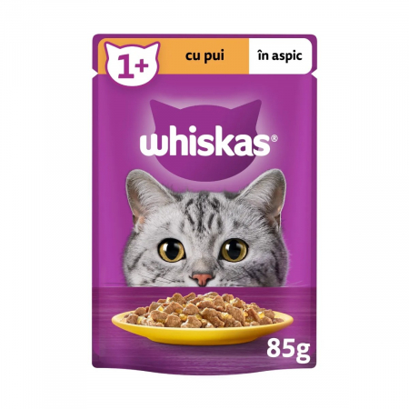 Pisică Adult - Hrana Umeda Pisici WHISKAS Pui in Aspic 85g
