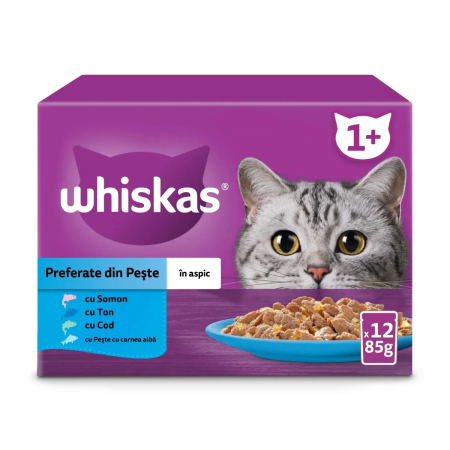 Pisică Adult - Hrana Umeda Pisici WHISKAS Selectii Peste in Aspuc 12x85g
