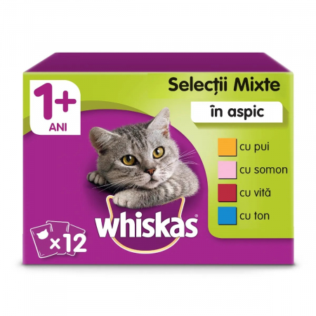 Pisică Adult - Hrana Umeda Pisici WHISKAS Selectii Mixte in Aspic 12x85g