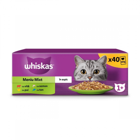 Pisică Adult - Hrana Umeda Pisici WHISKAS Selectii Mixte in Aspic 40x85g
