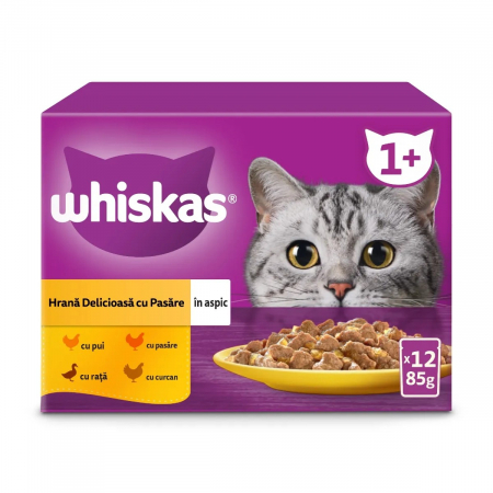 Pisică Adult - Hrana Umeda Pisici WHISKAS Selectii Pasare in Aspic 12x85g