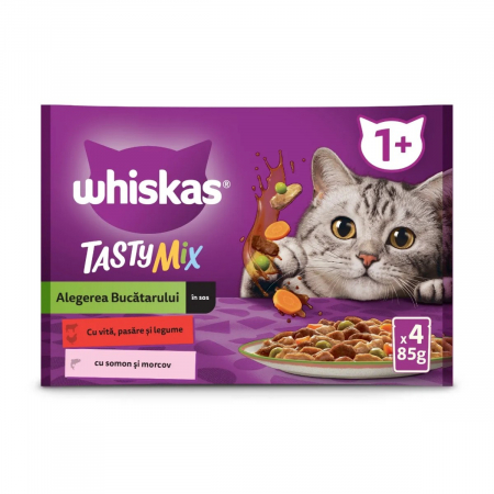 Pisică Adult - Hrana Umeda Pisici WHISKAS Tasty Mix Chef's Choice in Sos 4x85g