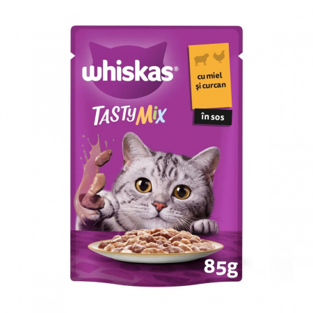 Pisică Adult - Hrana Umeda Pisici WHISKAS Tasty Mix Meniu Cremos Miel in Sos 85g