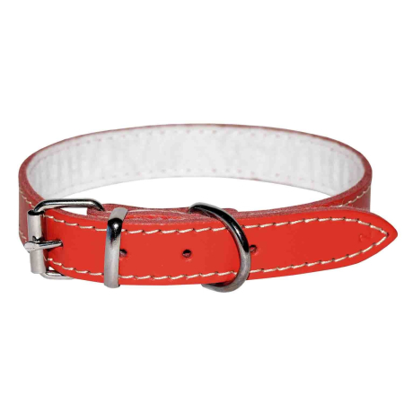 Câini - Zgardă pentru Câine, 4DOG, din Piele cu Pâslă, Roșie, Nr. 2, 20/450 mm