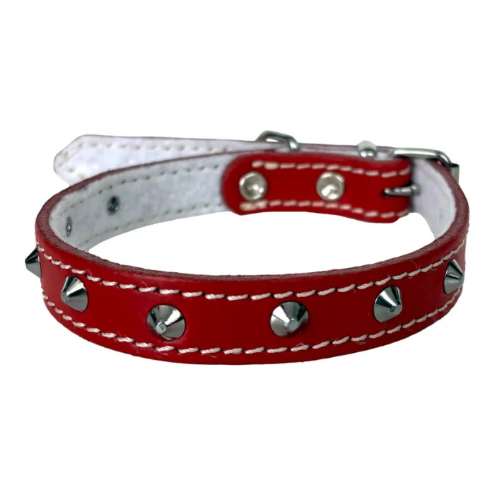 Câini - Zgardă pentru Câine, 4DOG, Piele și Pâslă, Ornamente, Roșie, Nr. 3, 25/530 mm