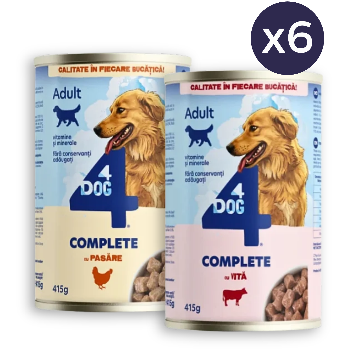 COMBOPACK Hrană Umedă Câine Adult, 4DOG, Pui și Vită, Conservă, 12x415g