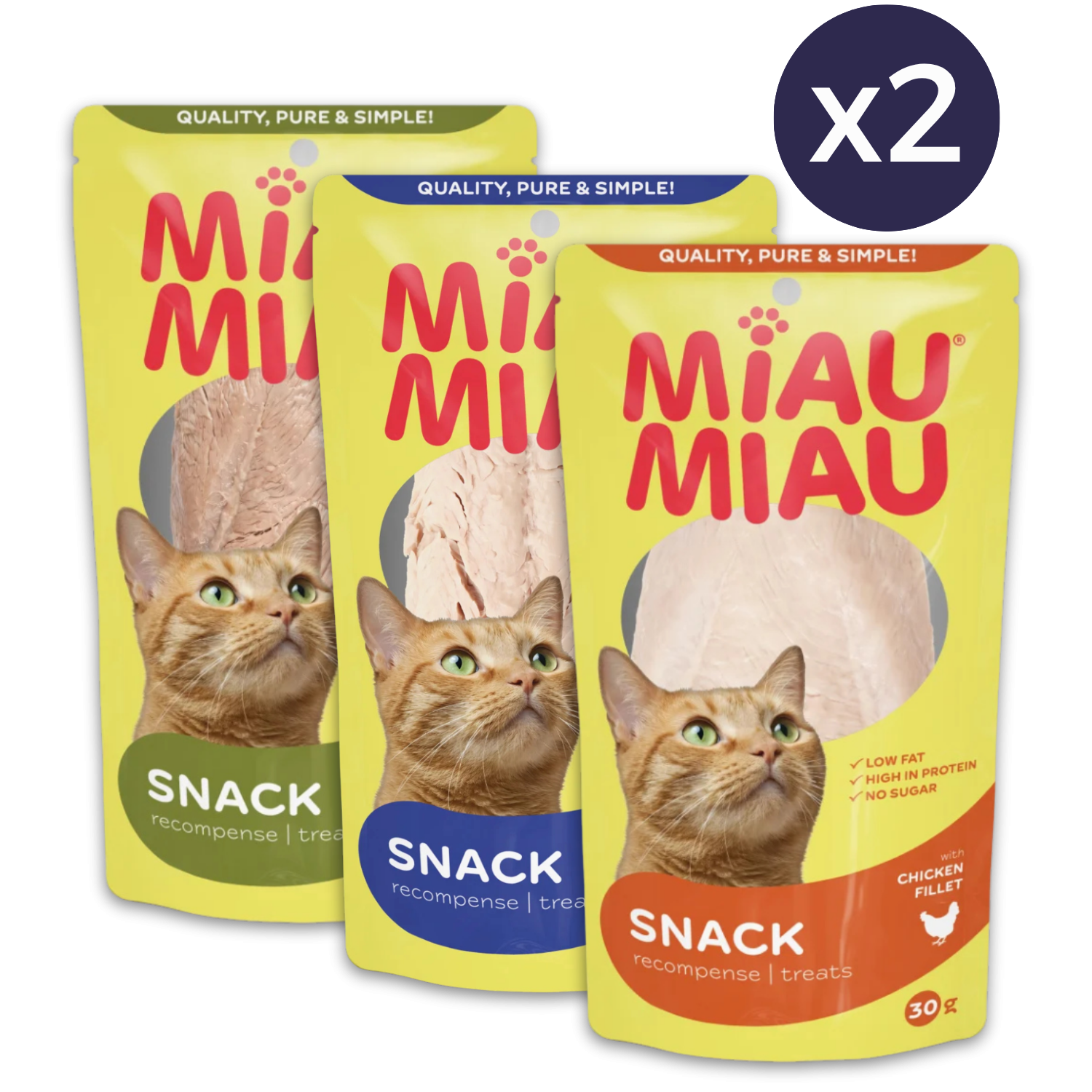 Combopack cadou MIAU MIAU, 6 x 30 g: pui, ton si rata