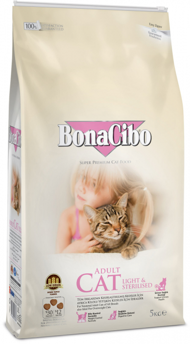 BonaCibo Light&Sterilised – Hrană uscată pentru pisici sterilizate, cu Pui, 15kg [1]