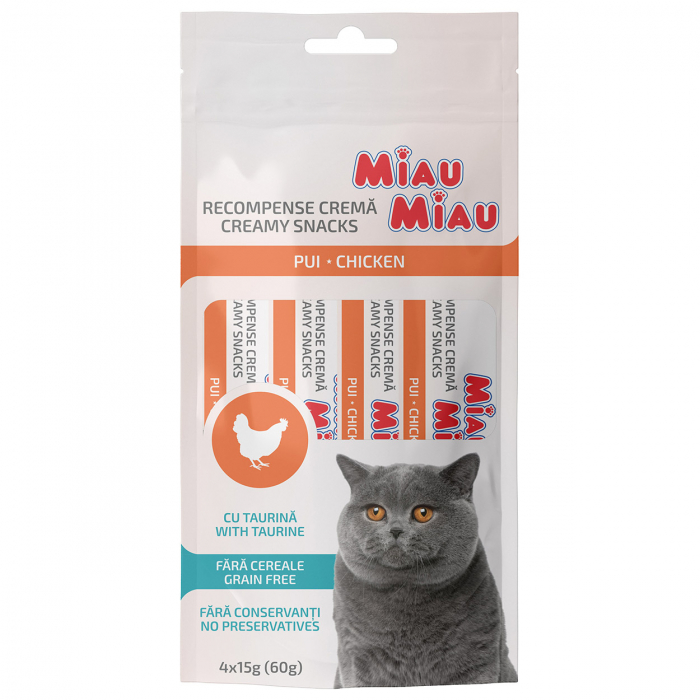 MIAU MIAU Creamy Snacks Pui, Recompense Cremoase pentru Pisici, 4x15g [1]