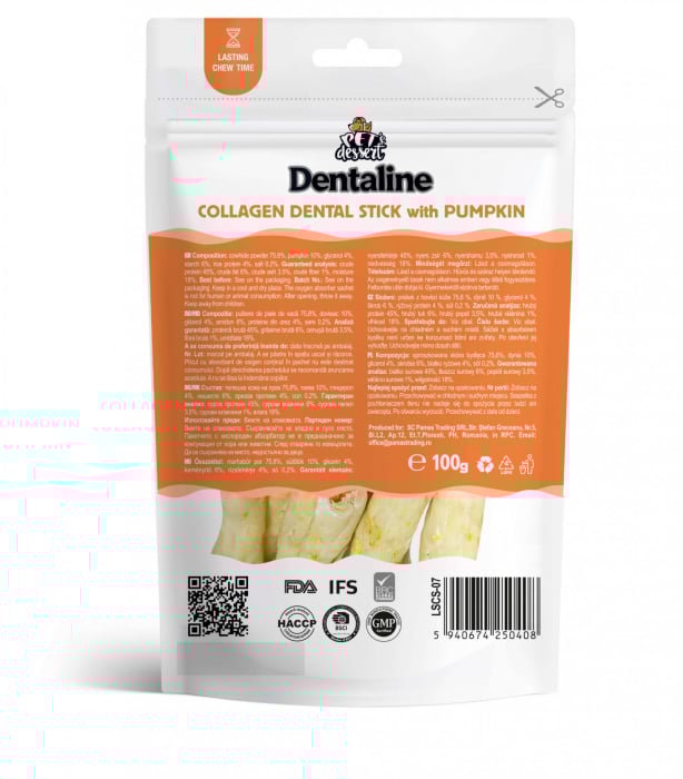 Pet’s Dessert Dentaline Sticks cu Colagen și Dovleac – Recompense dentare pentru câini 100g [2]