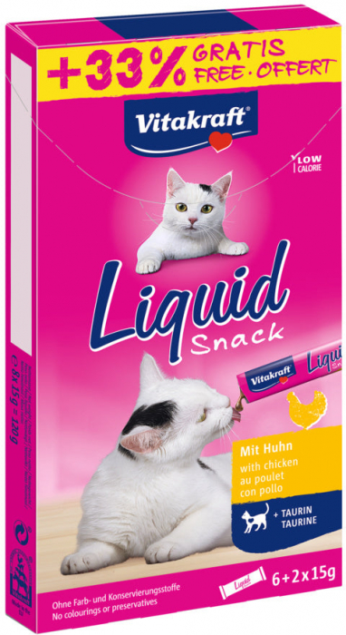 Vitakraft Liquid Snack pentru pisici, cu Pui și Taurină, 6x15g [1]