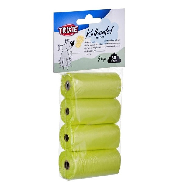 Pungi Igienice Trixie, Cu Miros De Lămâie, Galben, 4 Role x 20 Buc - Pungi pentru Curățarea Excrementelor Câinelui [1]