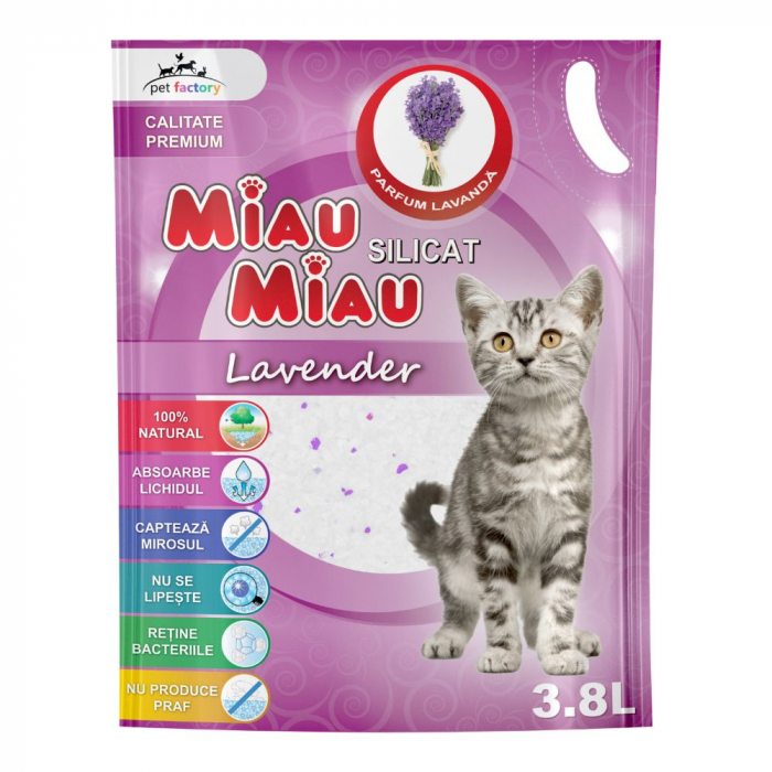Silicat Miau Miau, Asternut Igienic pentru Pisici, Lavanda, 3.8L [1]