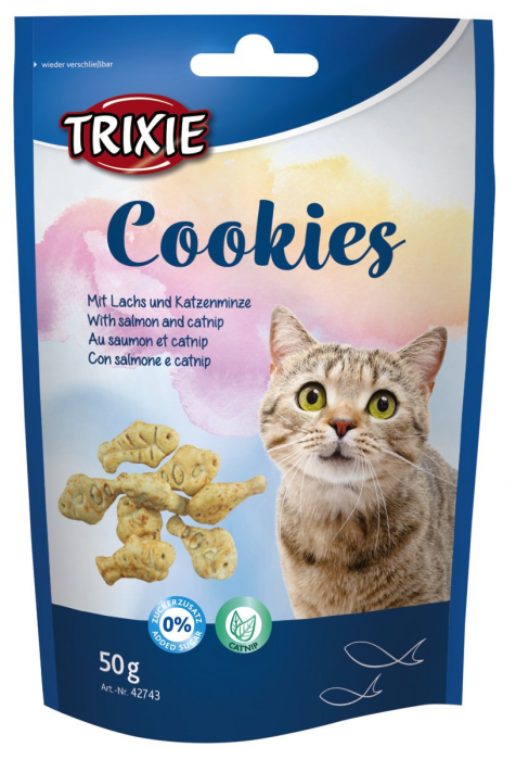 Trixie Cookies - Recompense pentru pisici, Biscuiți cu Somon și Catnip, 50g [1]