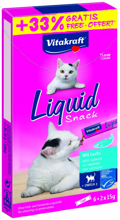 Vitakraft Liquid Snack cu Somon și Omega 3, 6x15g pentru pisici [1]