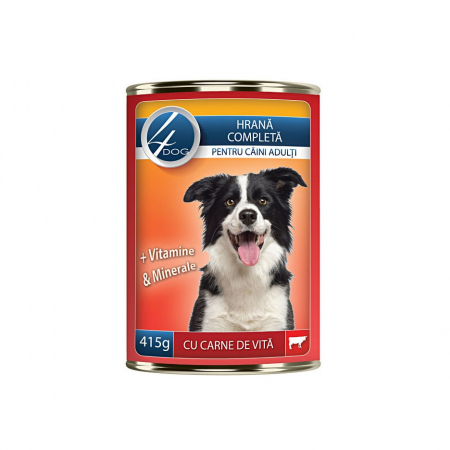 Hrana Umeda - Conserve 4DOG cu Carne de Vită pentru Câini Adulți, 415g