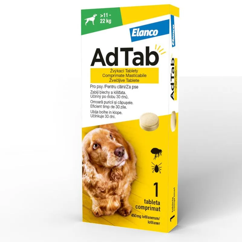 AdTab, tableta antiparazitară pentru câini >11 - 22 kg, 450 mg