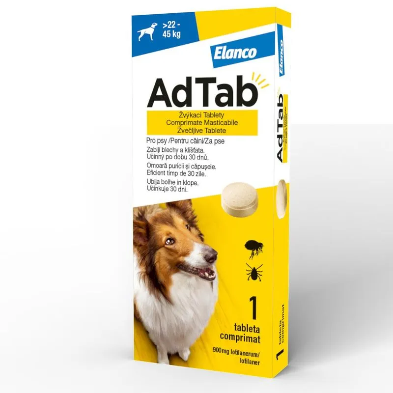 Antiparazitare - AdTab Dog 900 mg – Antiparazitar oral câini 22-45 kg, 1 tabletă