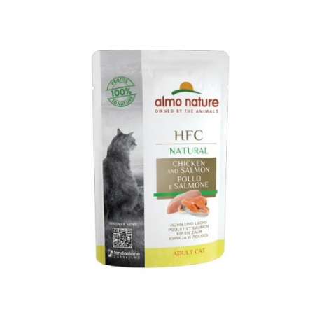 Almo Nature HFC Pui și Somon, hrană umedă complementară pentru pisici, 55g